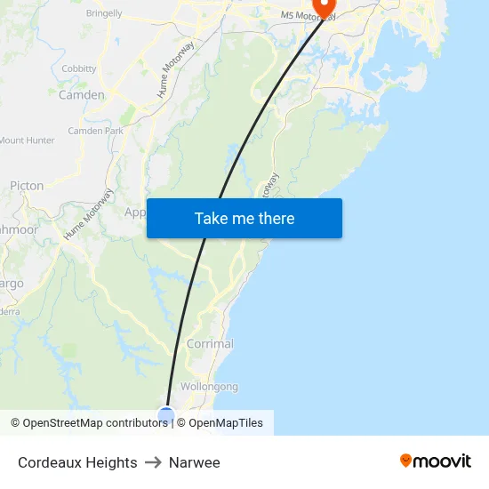 Cordeaux Heights to Narwee map