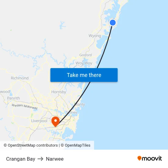 Crangan Bay to Narwee map