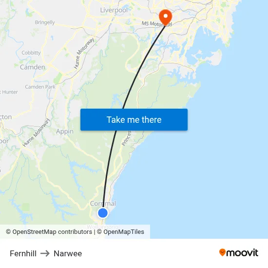 Fernhill to Narwee map