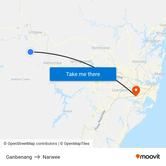 Ganbenang to Narwee map