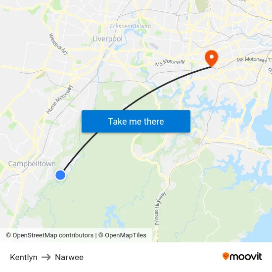Kentlyn to Narwee map