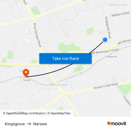 Kingsgrove to Narwee map