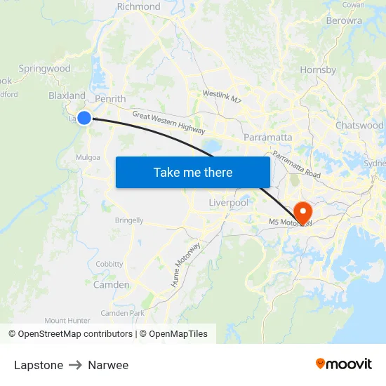 Lapstone to Narwee map