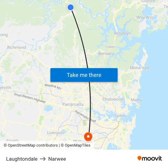 Laughtondale to Narwee map