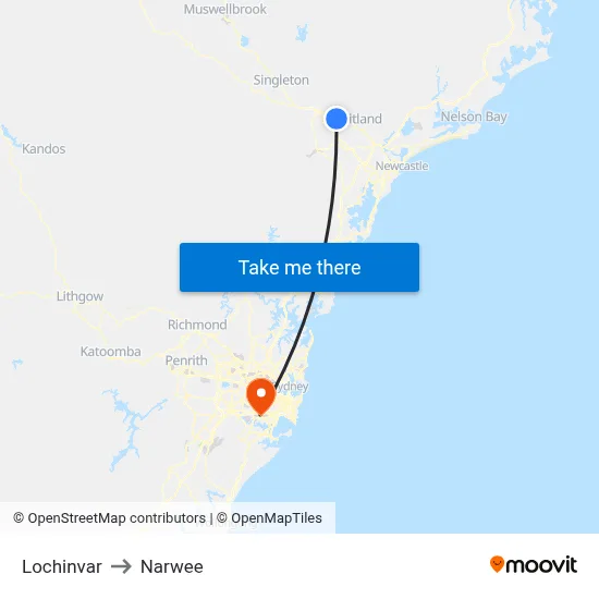 Lochinvar to Narwee map