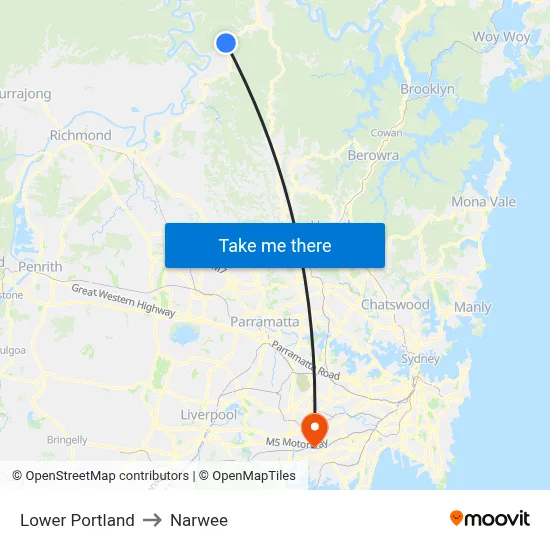 Lower Portland to Narwee map