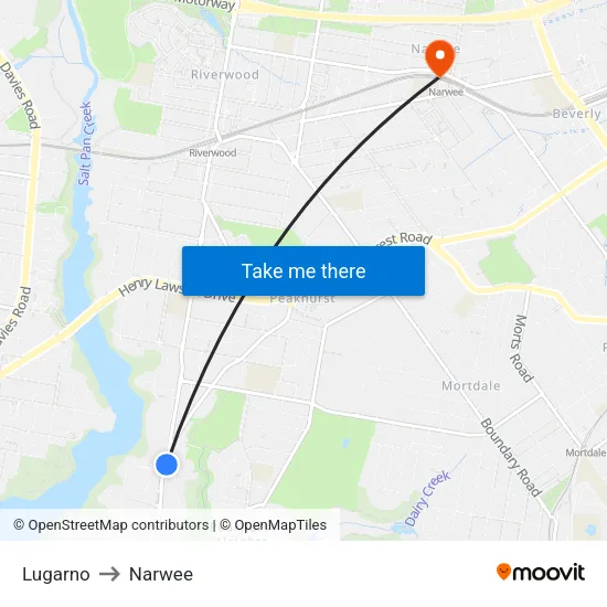 Lugarno to Narwee map
