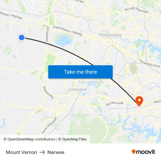Mount Vernon to Narwee map