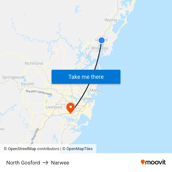 North Gosford to Narwee map
