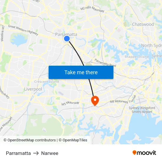 Parramatta to Narwee map
