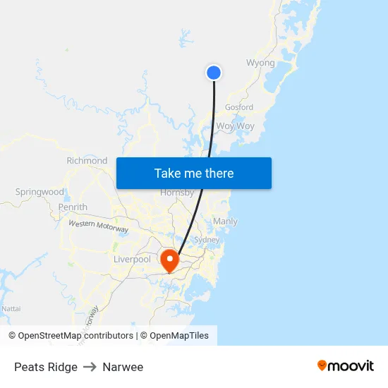 Peats Ridge to Narwee map