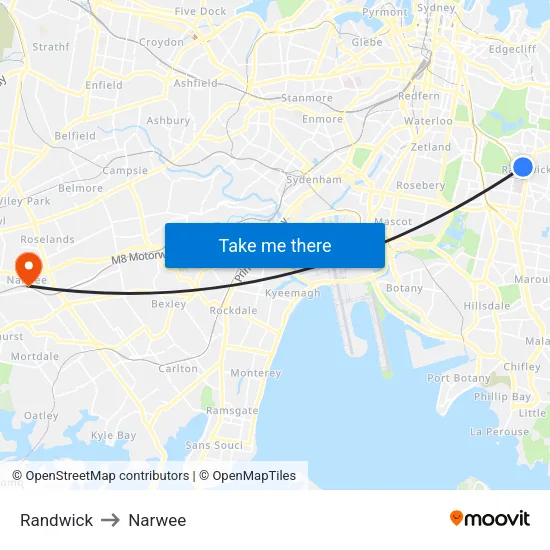 Randwick to Narwee map