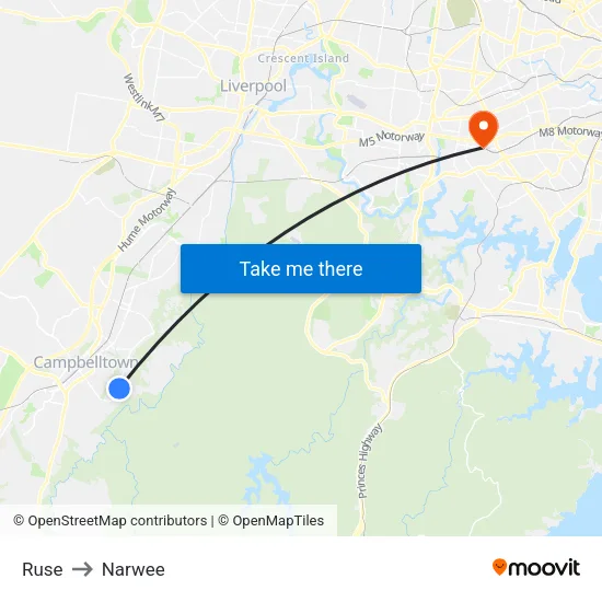 Ruse to Narwee map