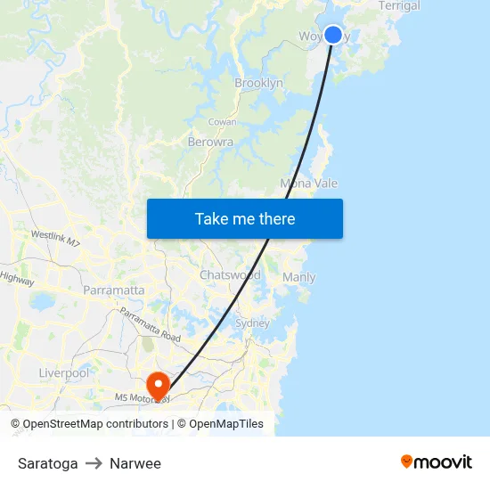 Saratoga to Narwee map