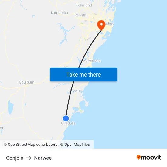 Conjola to Narwee map