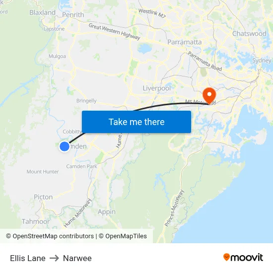 Ellis Lane to Narwee map