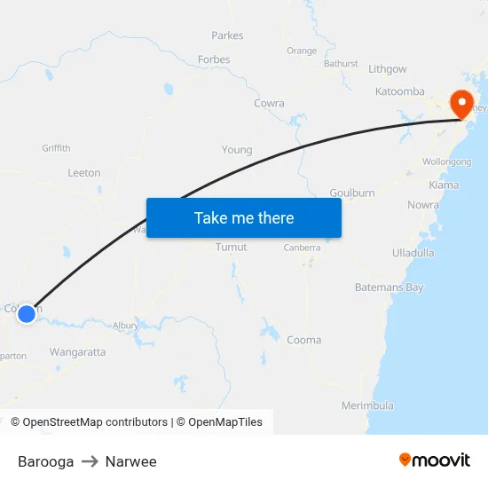 Barooga to Narwee map