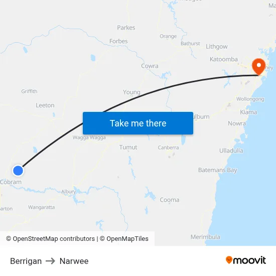 Berrigan to Narwee map