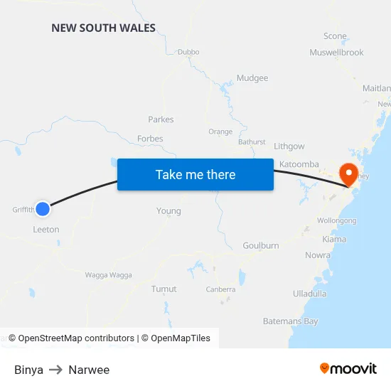 Binya to Narwee map