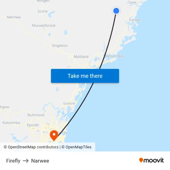 Firefly to Narwee map