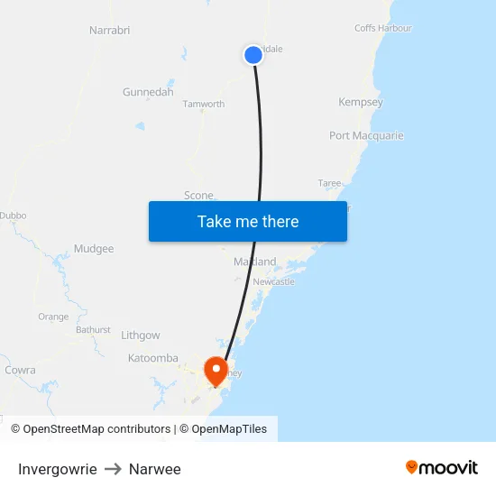 Invergowrie to Narwee map