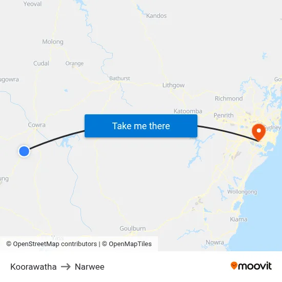 Koorawatha to Narwee map