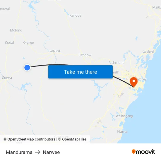 Mandurama to Narwee map