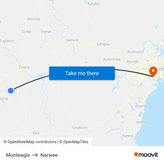 Monteagle to Narwee map