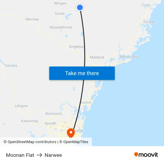 Moonan Flat to Narwee map