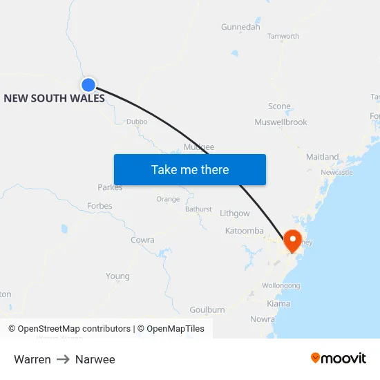 Warren to Narwee map