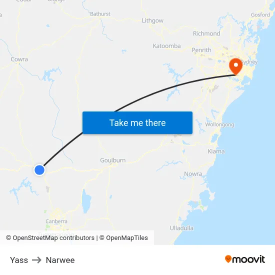 Yass to Narwee map