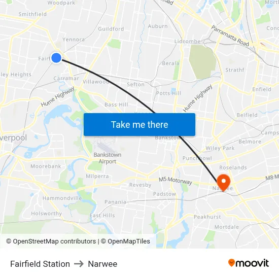 Fairfield Station to Narwee map