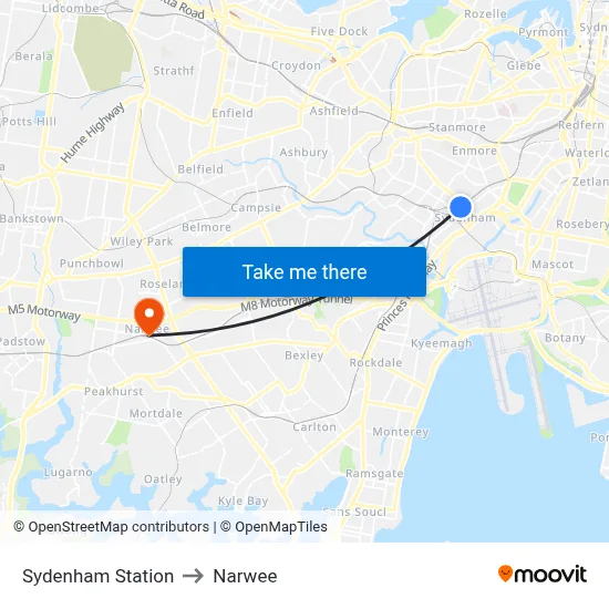 Sydenham Station to Narwee map