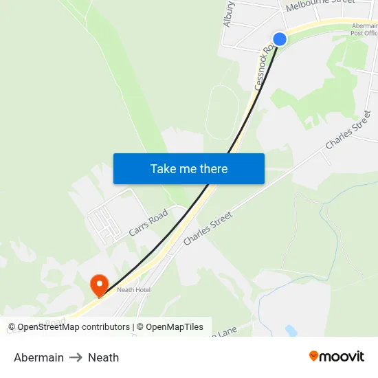 Abermain to Neath map