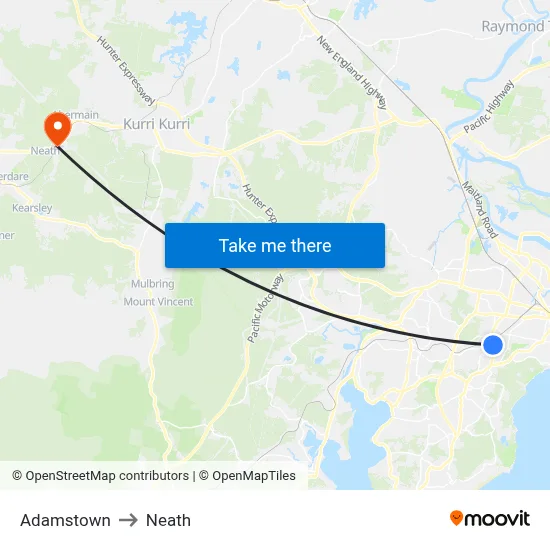Adamstown to Neath map