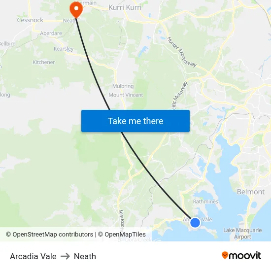 Arcadia Vale to Neath map