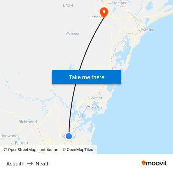 Asquith to Neath map