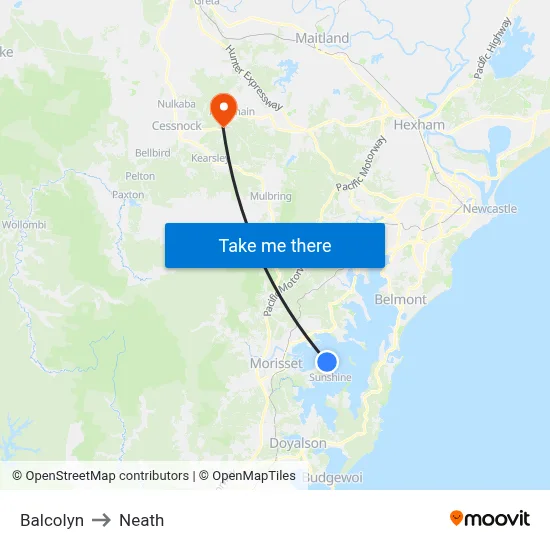 Balcolyn to Neath map