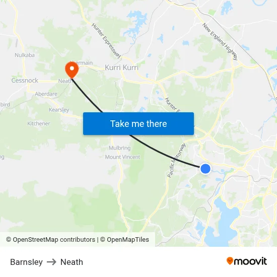 Barnsley to Neath map