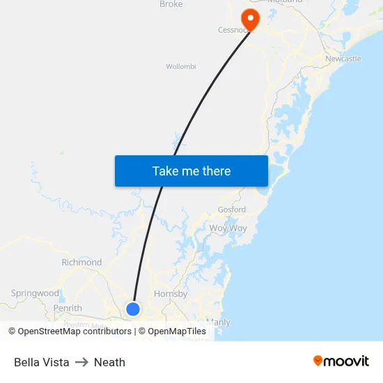 Bella Vista to Neath map