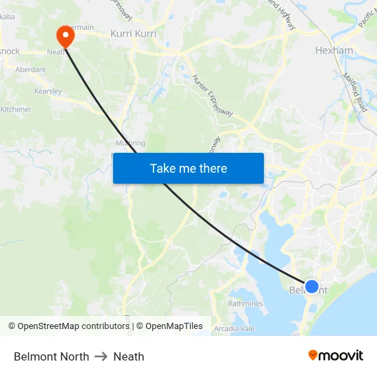 Belmont North to Neath map