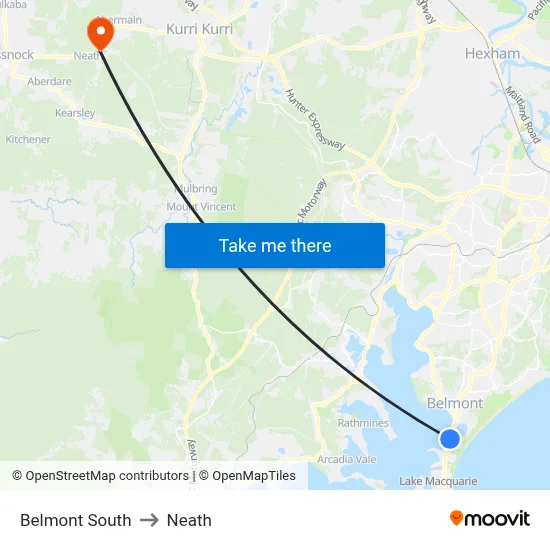 Belmont South to Neath map