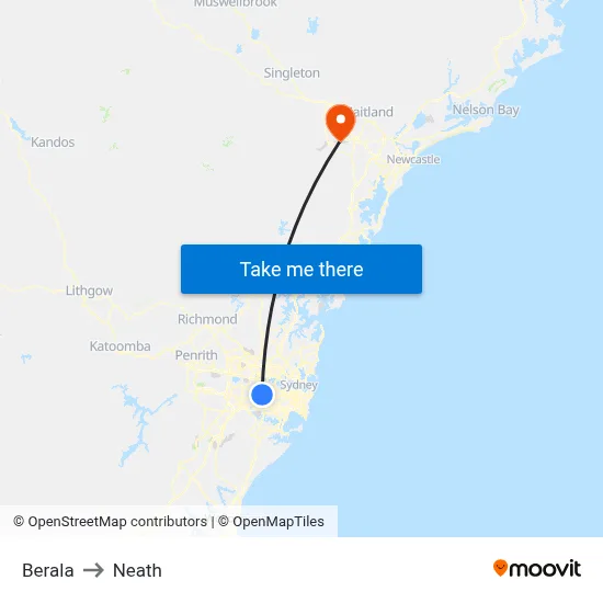 Berala to Neath map