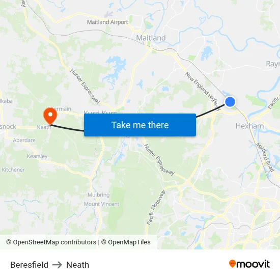 Beresfield to Neath map