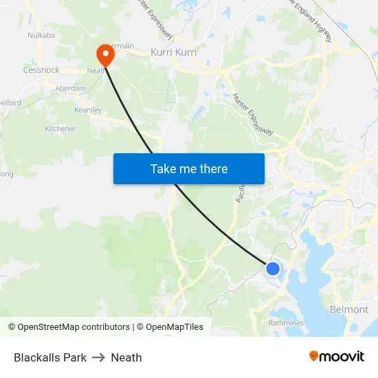 Blackalls Park to Neath map
