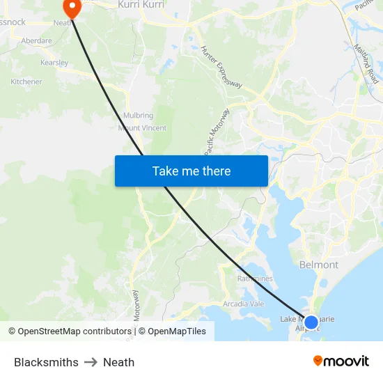 Blacksmiths to Neath map