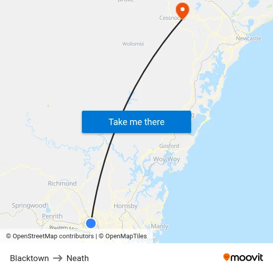 Blacktown to Neath map
