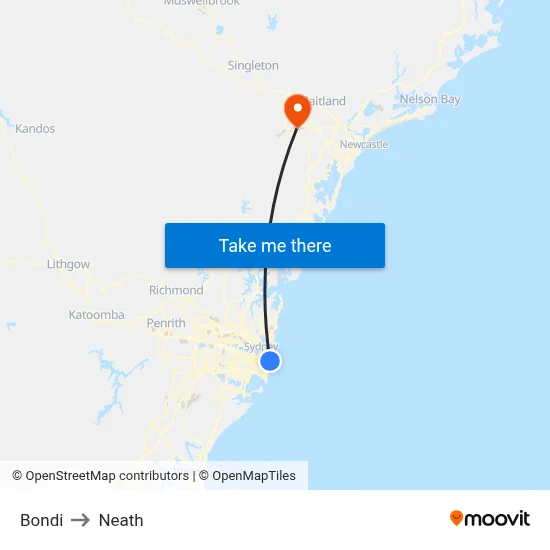 Bondi to Neath map
