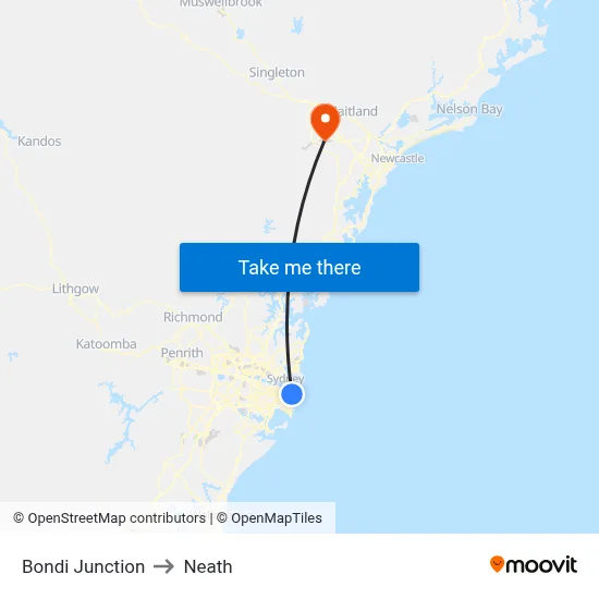 Bondi Junction to Neath map