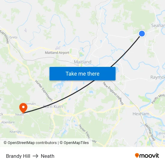 Brandy Hill to Neath map